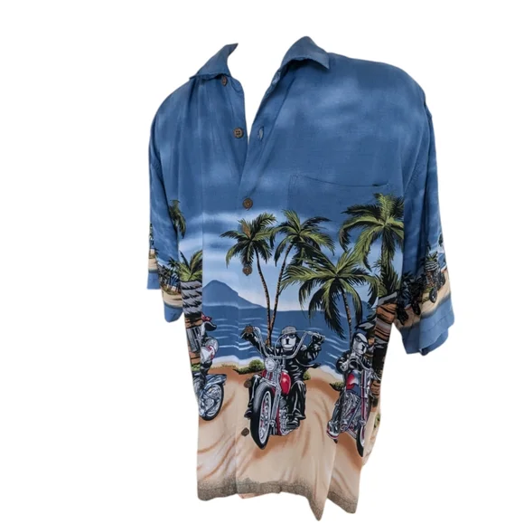 Big Dogs Hawaiian Biker Button Down Tropical Shirt Size Medium Short Sleeve - Picture 2 of 5